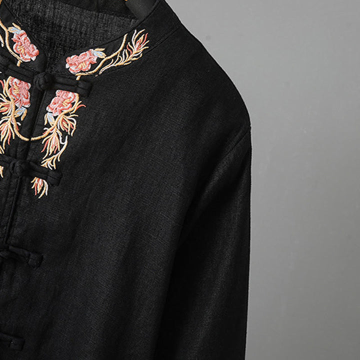 Camicia casual da donna in cotone con collo alto e maniche lunghe ricamate con Buddha Stones - image 25