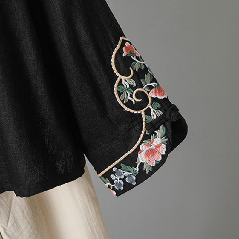 Camicia casual da donna in cotone con collo alto e maniche lunghe ricamate con Buddha Stones - image 21