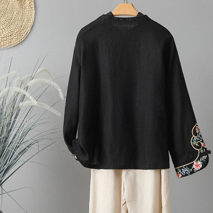 Camicia casual da donna in cotone con collo alto e maniche lunghe ricamate con Buddha Stones - image 20