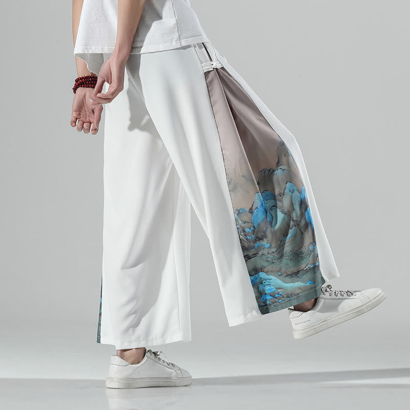Buddha Stones Pantaloni larghi da uomo con tasche e motivo montagne e fiumi - Bianco - US/UK/AU46, EU56 (5XL) - image 11