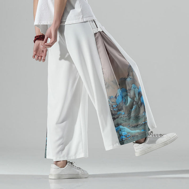 Buddha Stones Pantaloni larghi da uomo con tasche e motivo montagne e fiumi - Bianco - US/UK/AU46, EU56 (5XL) - image 11