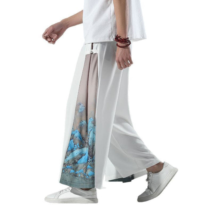 Buddha Stones Pantaloni larghi da uomo con tasche e motivo montagne e fiumi - image 16