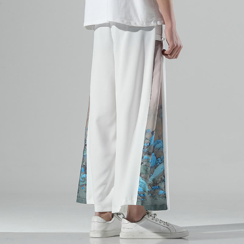 Buddha Stones Pantaloni larghi da uomo con tasche e motivo montagne e fiumi - image 14