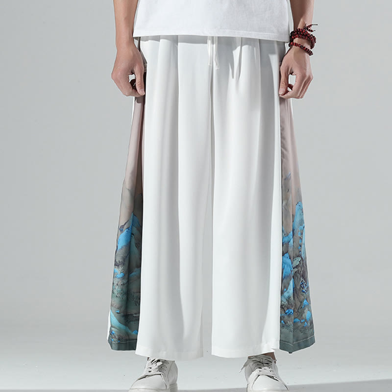 Buddha Stones Pantaloni larghi da uomo con tasche e motivo montagne e fiumi - image 12