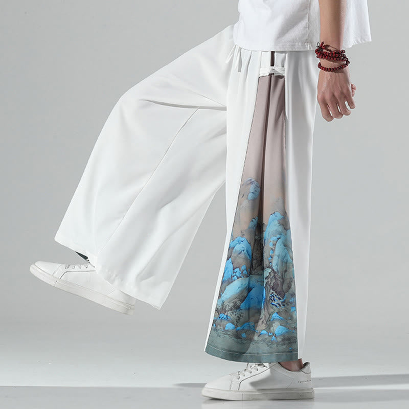 Buddha Stones Pantaloni larghi da uomo con tasche e motivo montagne e fiumi - image 15