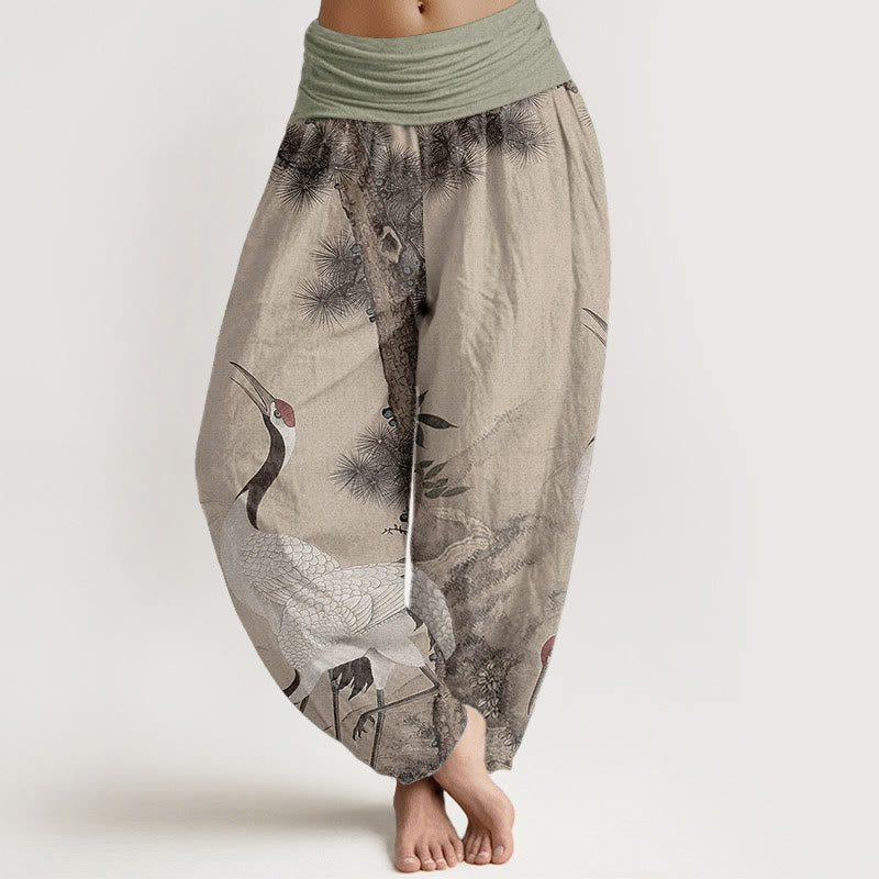 Pantaloni harem da donna in puro cotone con elastico in vita, motivo: gru coronata rossa, motivo: pino, montagna, Buddha Stones - Grano - US22, UK/AU26, EU54 (6XL) - image 0