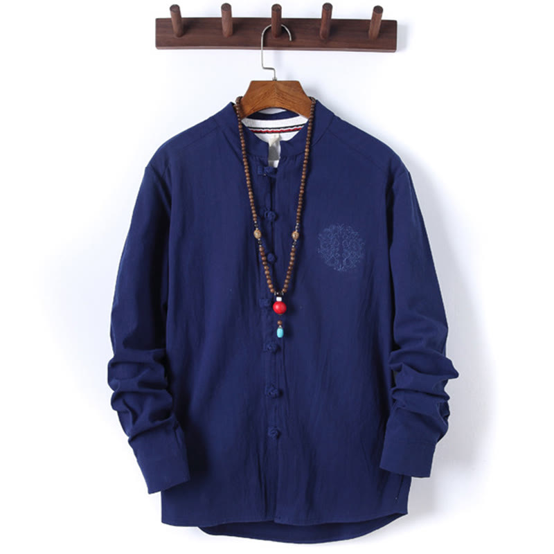 Set di 2 pezzi da uomo in tinta unita con bottoni a rana, camicia a maniche lunghe in cotone e pantaloni con tasche, Buddha Stones - image 20