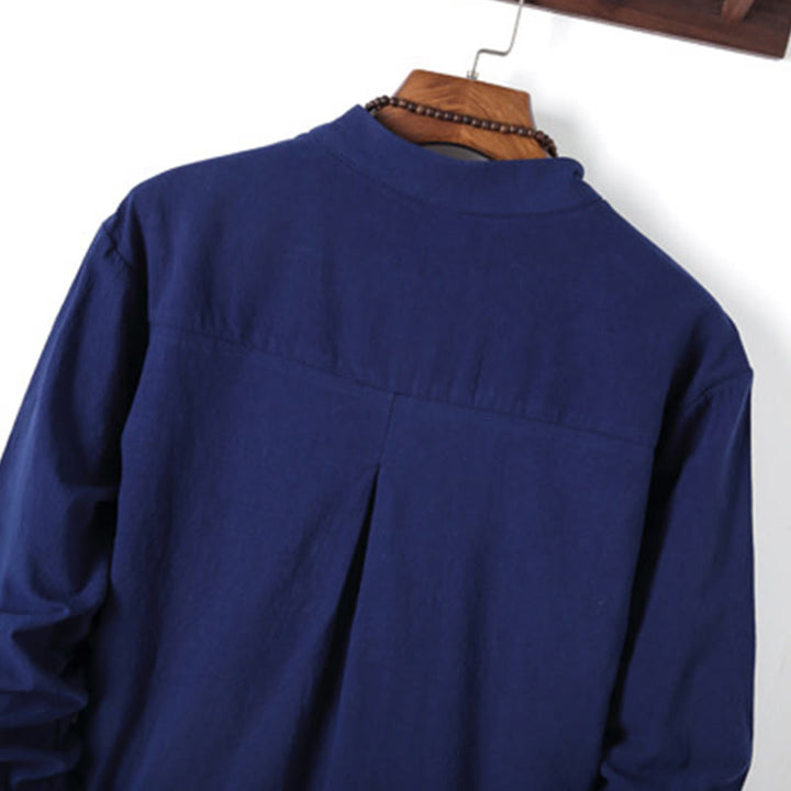 Set di 2 pezzi da uomo in tinta unita con bottoni a rana, camicia a maniche lunghe in cotone e pantaloni con tasche, Buddha Stones - image 24