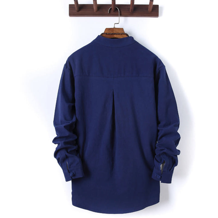 Set di 2 pezzi da uomo in tinta unita con bottoni a rana, camicia a maniche lunghe in cotone e pantaloni con tasche, Buddha Stones - image 22