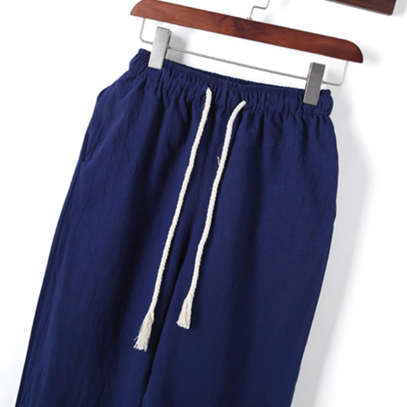 Set di 2 pezzi da uomo in tinta unita con bottoni a rana, camicia a maniche lunghe in cotone e pantaloni con tasche, Buddha Stones - image 25