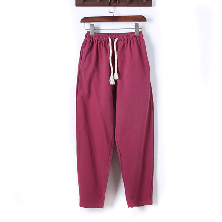 Set di 2 pezzi da uomo in tinta unita con bottoni a rana, camicia a maniche lunghe in cotone e pantaloni con tasche, Buddha Stones - image 34