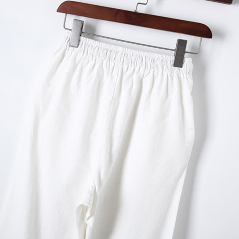 Set di 2 pezzi da uomo in tinta unita con bottoni a rana, camicia a maniche lunghe in cotone e pantaloni con tasche, Buddha Stones - image 18