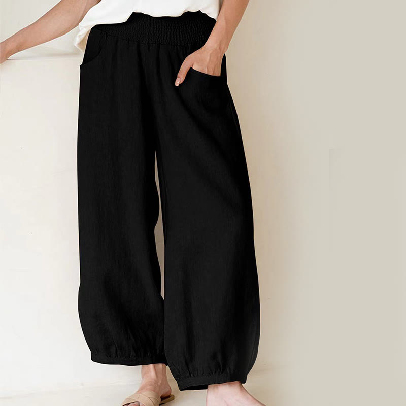 Pantaloni harem da donna in cotone tinta unita con motivo Buddha Stones tasche - Nero - US16, UK/AU20, EU48 (3XL) - image 2