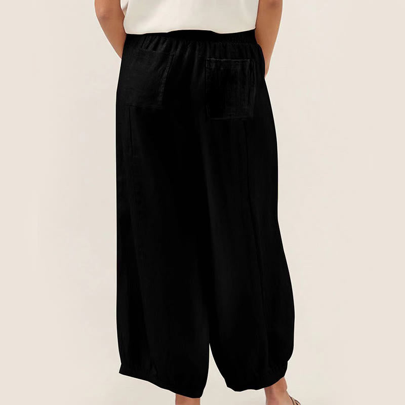 Pantaloni harem da donna in cotone tinta unita con motivo Buddha Stones tasche - image 5