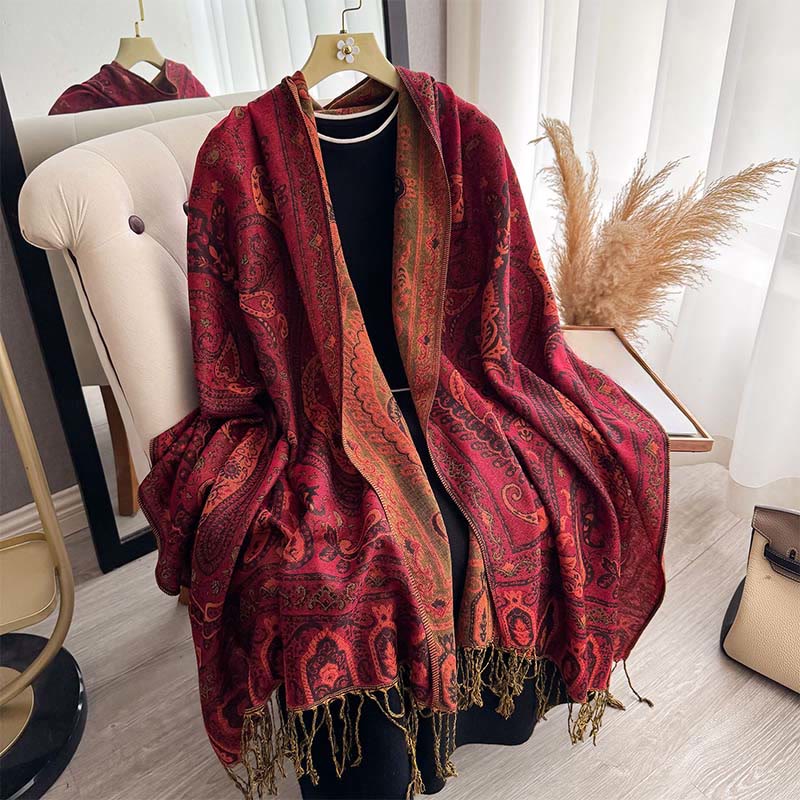 Sciarpa/stola con nappe e motivo floreale paisley primaverile Buddha Stones. - image 17