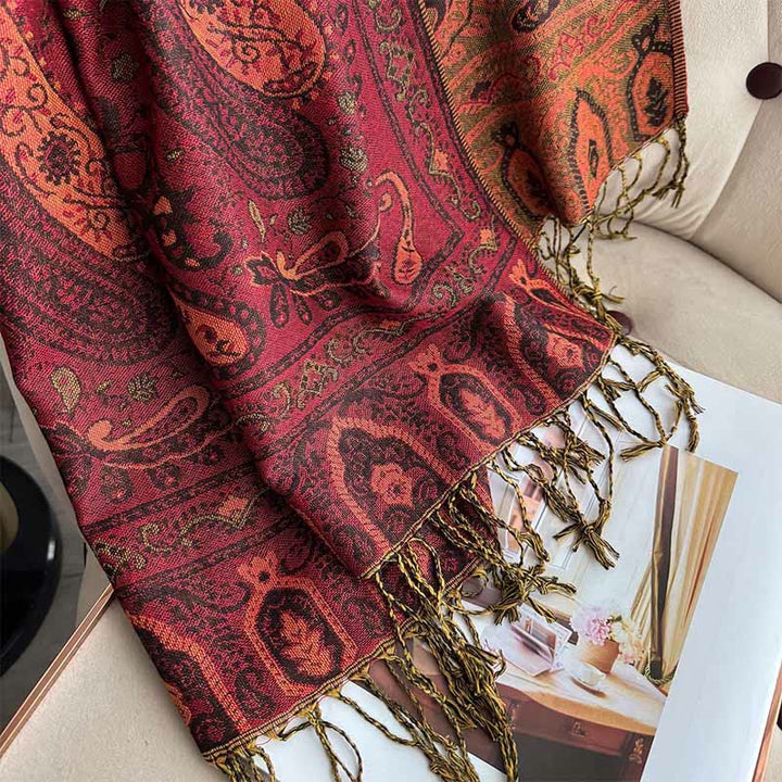 Sciarpa/stola con nappe e motivo floreale paisley primaverile Buddha Stones. - image 18