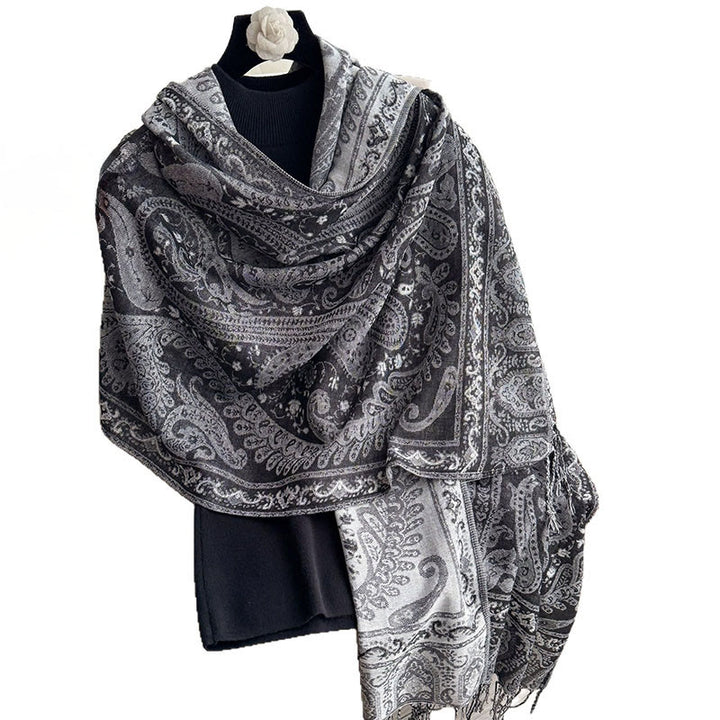Sciarpa/stola con nappe e motivo floreale paisley primaverile Buddha Stones. - image 11