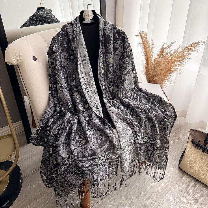 Sciarpa/stola con nappe e motivo floreale paisley primaverile Buddha Stones. - image 9