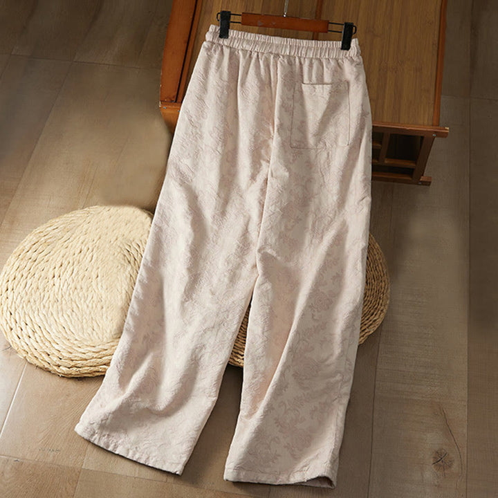 Pantaloni da donna in cotone a gamba larga con tasche, modello jacquard termico invernale Buddha Stones - image 8