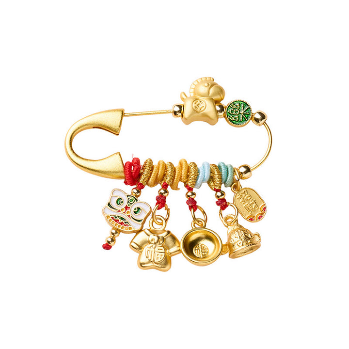 Spilla portafortuna in ottone con manico Ruyi e ciondolo con Buddha Stones dell'anno del cavallo, carattere Fu, attrae fortuna - Fortuna del cavallo - image 7