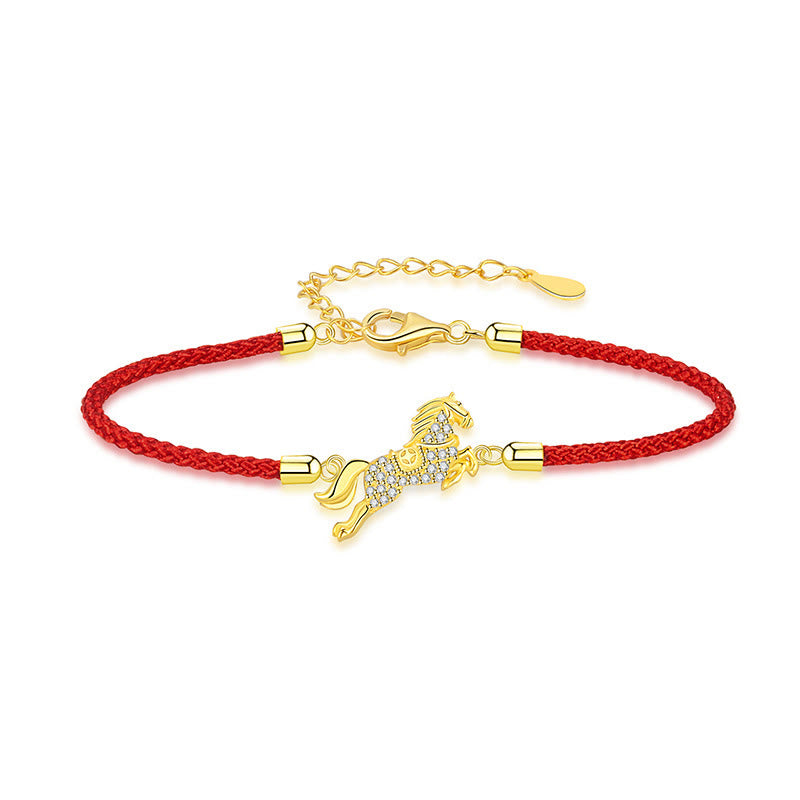 Bracciale portafortuna in argento sterling 925 con corda rossa dorata e pietre Buddha Stones, zodiaco cinese, anno del cavallo - image 5