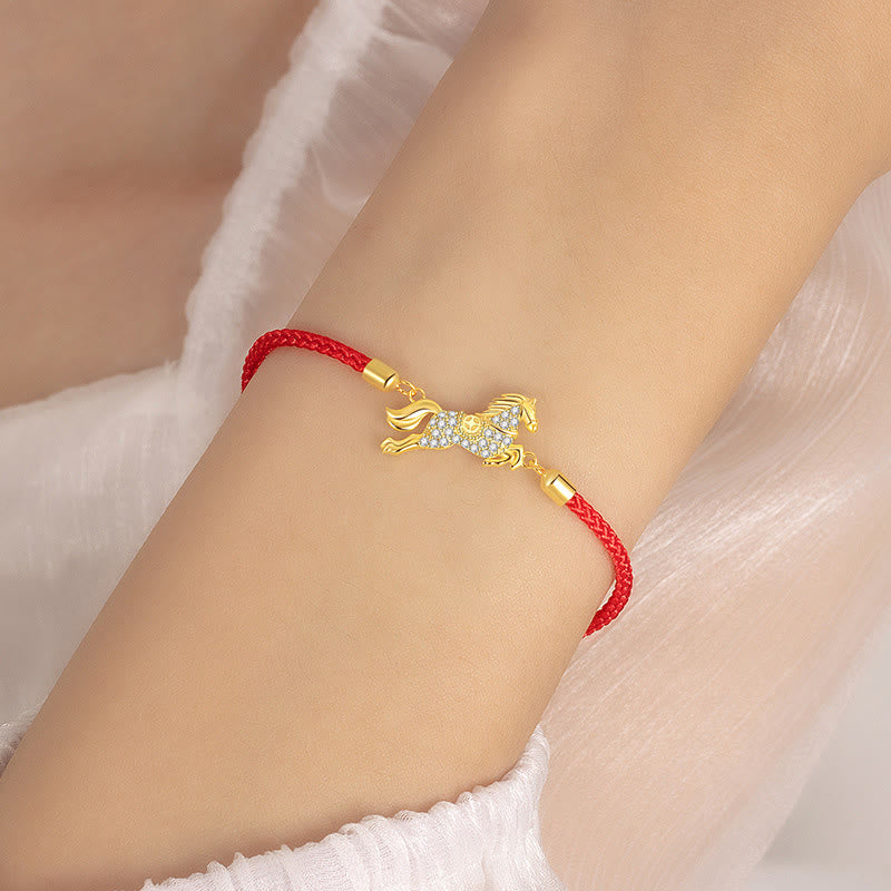 Bracciale portafortuna in argento sterling 925 con corda rossa dorata e pietre Buddha Stones, zodiaco cinese, anno del cavallo - image 7