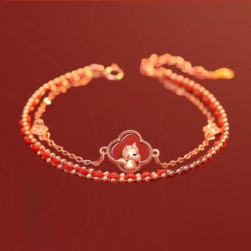 Bracciale Buddha Stones in argento sterling 925 con agata rossa e giada Hetian, simbolo della fiducia nell'anno del cavallo - image 1