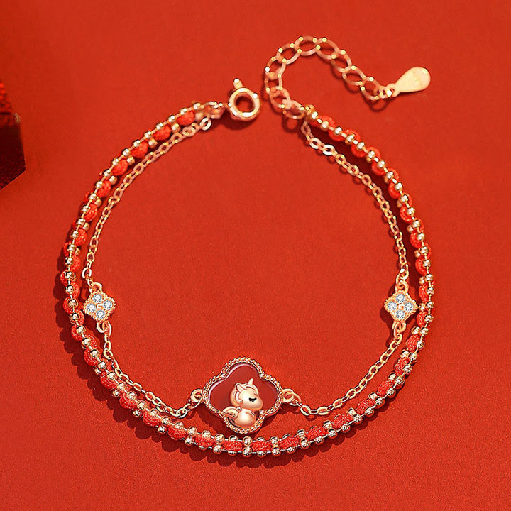 Bracciale Buddha Stones in argento sterling 925 con agata rossa e giada Hetian, simbolo della fiducia nell'anno del cavallo - image 2
