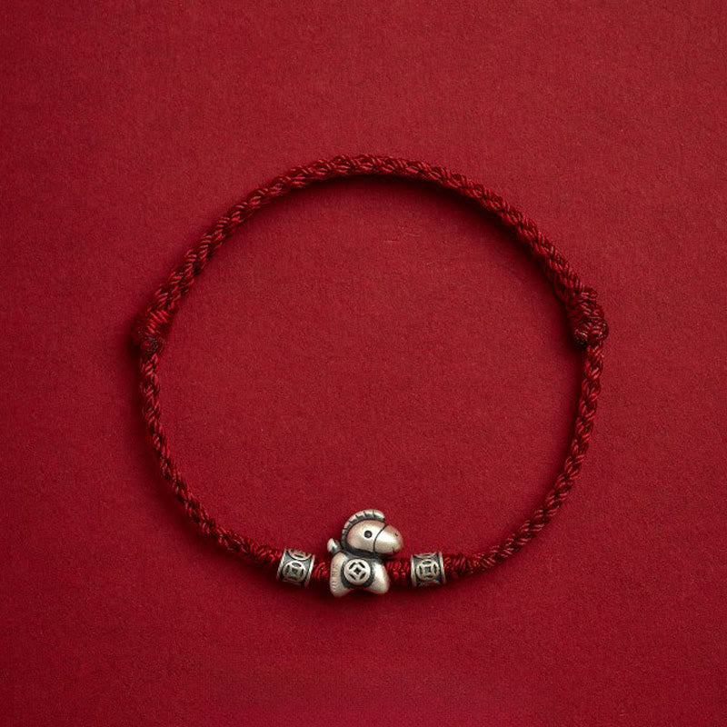Braccialetto di protezione intrecciato in argento sterling 999 Buddha Stones, Anno del Cavallo - Rosso scuro (circonferenza polso 14-21 cm) - image 10
