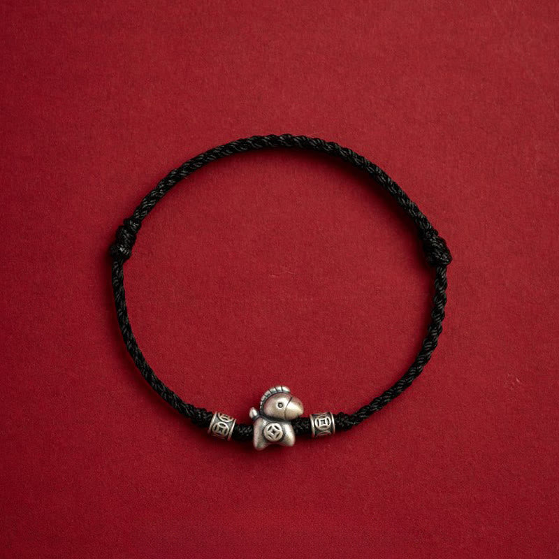 Braccialetto di protezione intrecciato in argento sterling 999 Buddha Stones, Anno del Cavallo - Nero (circonferenza polso 14-21 cm) - image 15