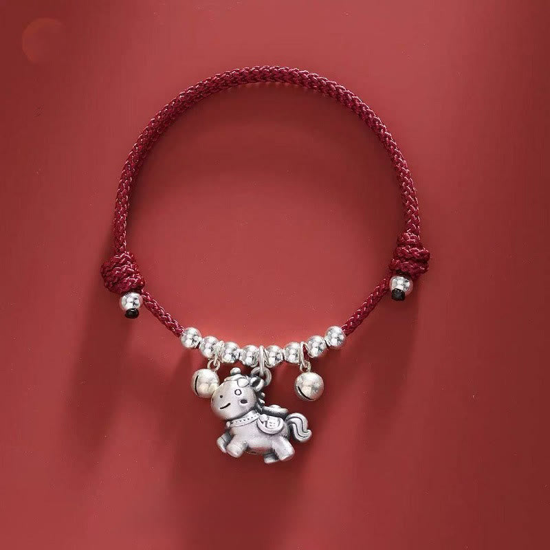 Braccialetto di protezione intrecciato in argento sterling 999 Buddha Stones, Anno del Cavallo - Carattere Fu rosso (circonferenza polso 14-21 cm) - image 18