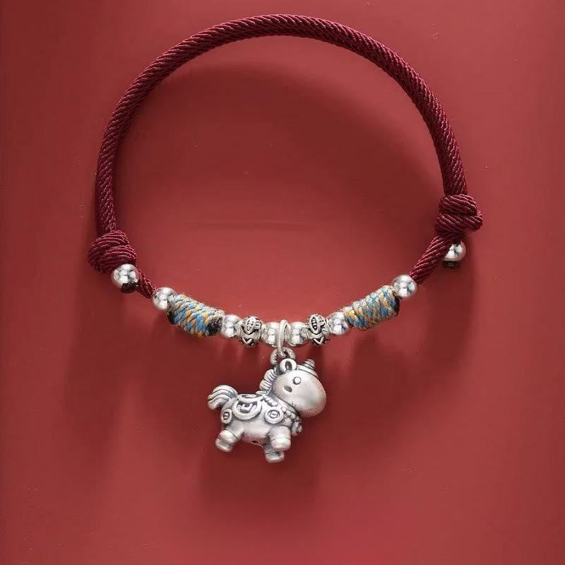 Braccialetto di protezione intrecciato in argento sterling 999 Buddha Stones, Anno del Cavallo - Monete di rame rosso scuro (circonferenza del polso 14-21 cm) - image 19