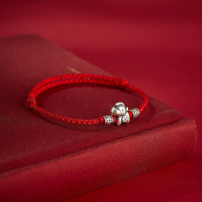 Braccialetto di protezione intrecciato in argento sterling 999 Buddha Stones, Anno del Cavallo - image 2