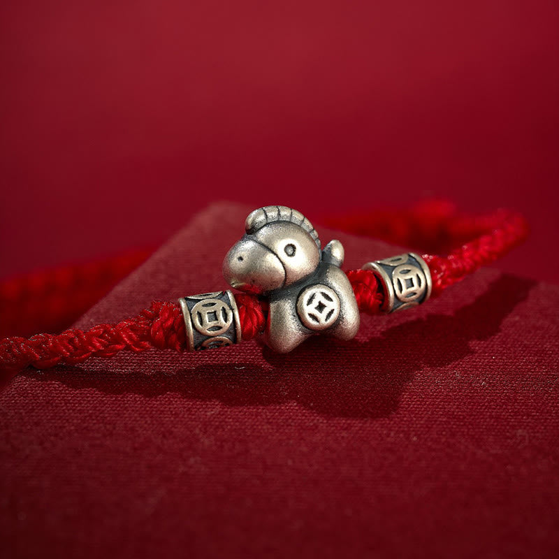 Braccialetto di protezione intrecciato in argento sterling 999 Buddha Stones, Anno del Cavallo - image 3