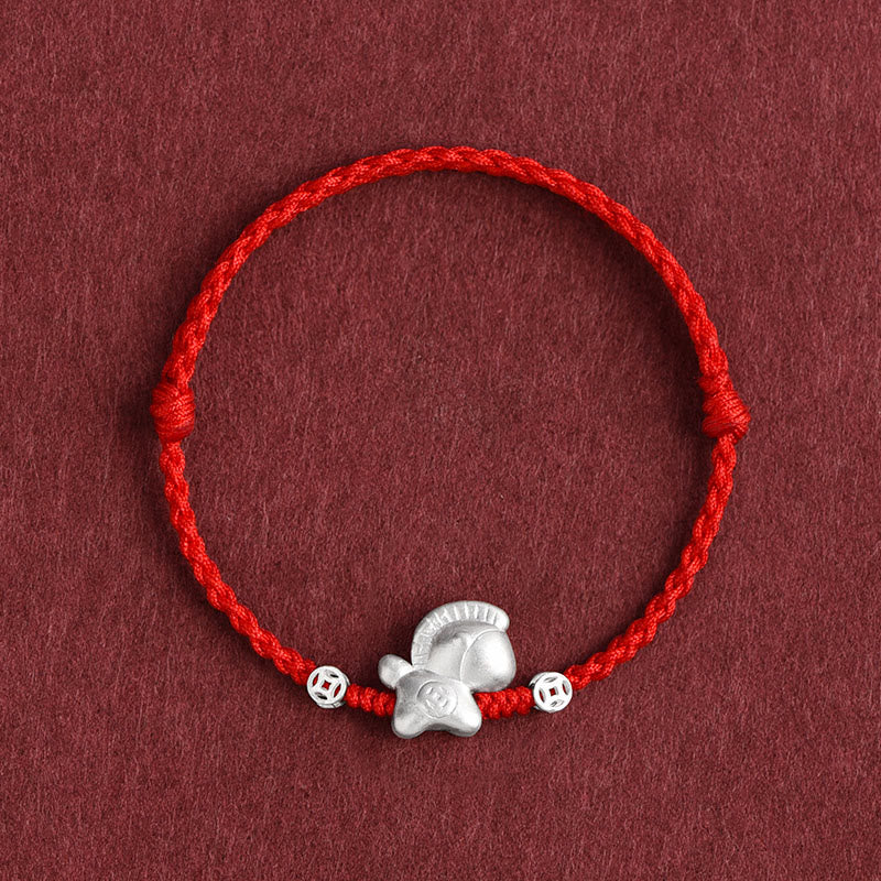 Buddha Stones Anno del Cavallo Argento Sterling 999 Monete di Rame Corda della Fortuna Braccialetto Intrecciato Cavigliera - Cavigliera rossa (circonferenza 17-30 cm) - image 9