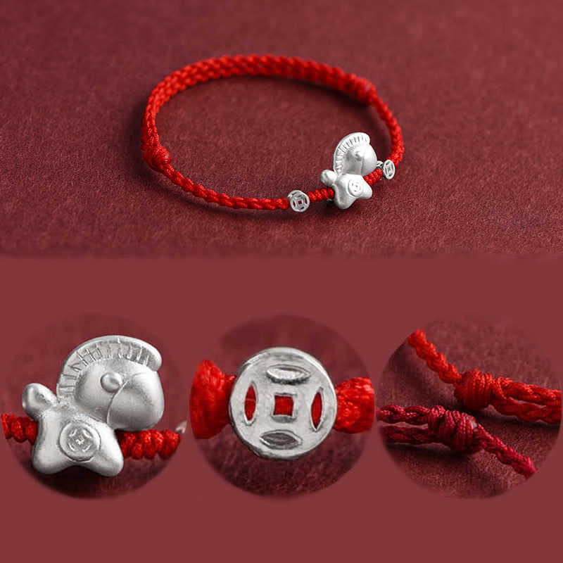 Buddha Stones Anno del Cavallo Argento Sterling 999 Monete di Rame Corda della Fortuna Braccialetto Intrecciato Cavigliera - image 15
