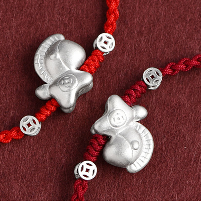 Buddha Stones Anno del Cavallo Argento Sterling 999 Monete di Rame Corda della Fortuna Braccialetto Intrecciato Cavigliera - image 2