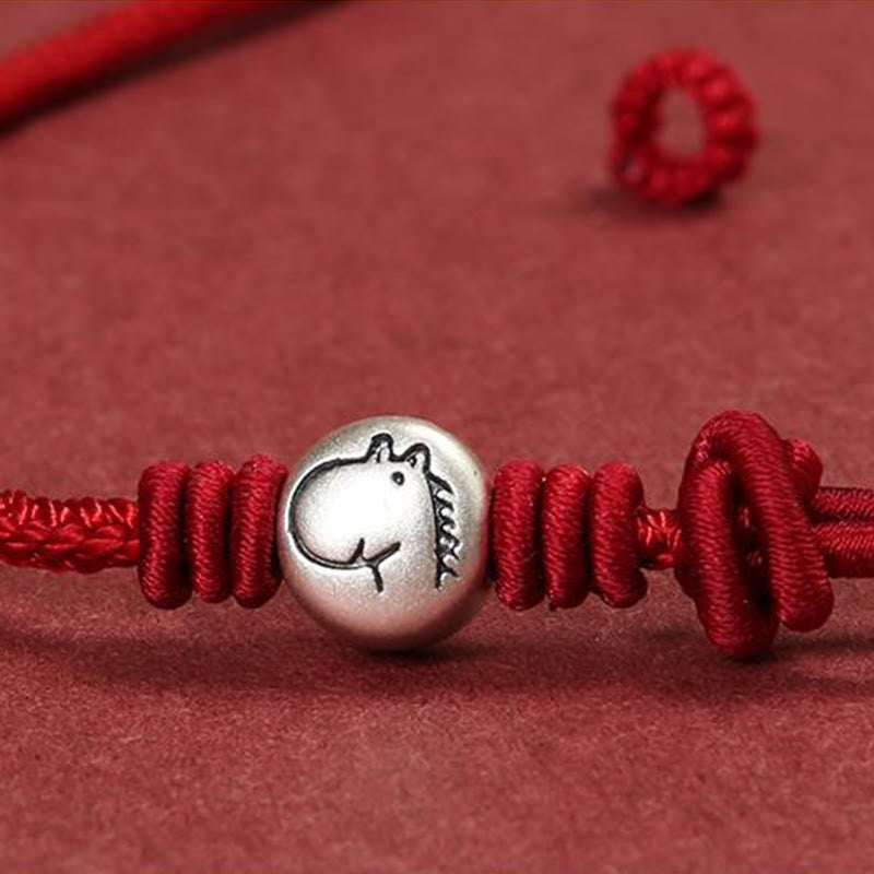 Bracciale intrecciato in corda rossa in argento sterling 999 Buddha Stones, Anno del Cavallo - image 12