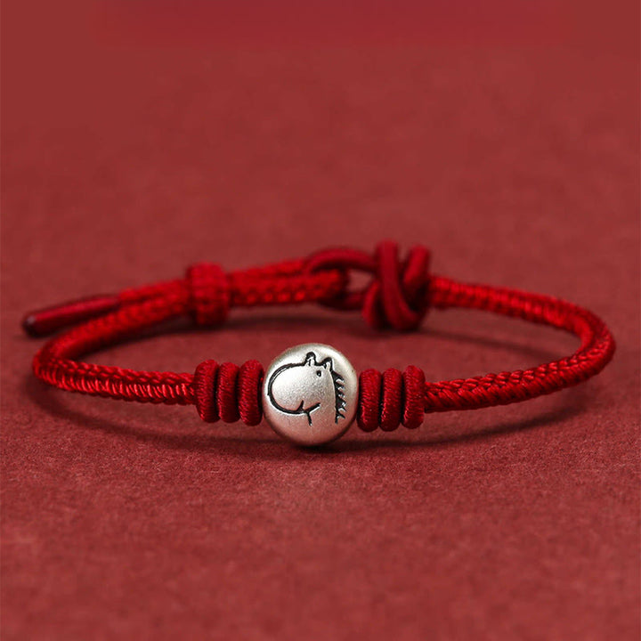 Bracciale intrecciato in corda rossa in argento sterling 999 Buddha Stones, Anno del Cavallo - Cavallo (circonferenza del polso 14-18 cm) - image 0