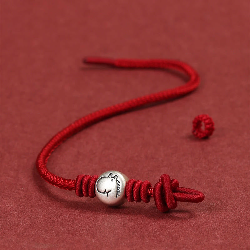 Bracciale intrecciato in corda rossa in argento sterling 999 Buddha Stones, Anno del Cavallo - image 4