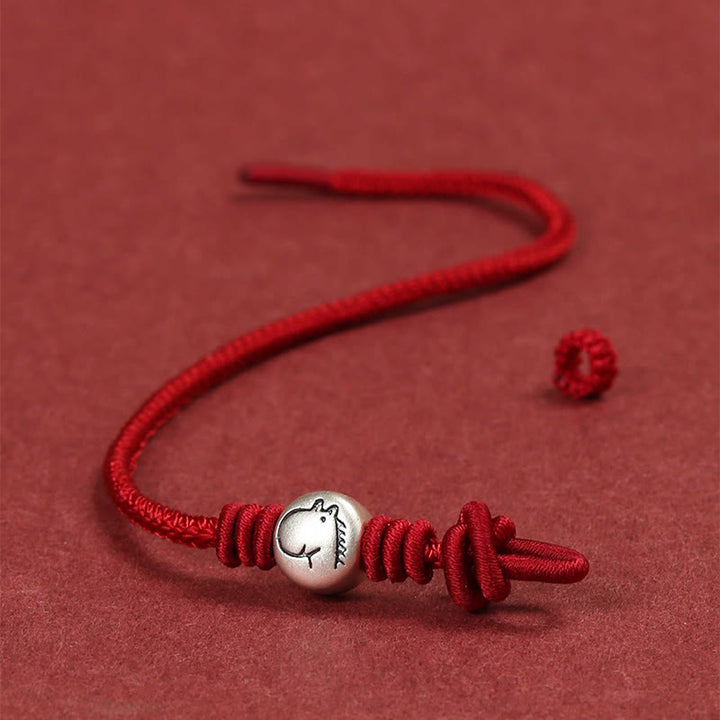 Bracciale intrecciato in corda rossa in argento sterling 999 Buddha Stones, Anno del Cavallo - image 4