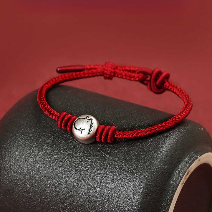 Bracciale intrecciato in corda rossa in argento sterling 999 Buddha Stones, Anno del Cavallo - image 1