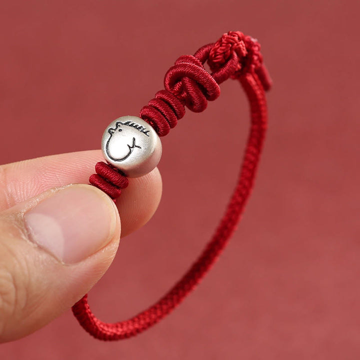 Bracciale intrecciato in corda rossa in argento sterling 999 Buddha Stones, Anno del Cavallo - image 3