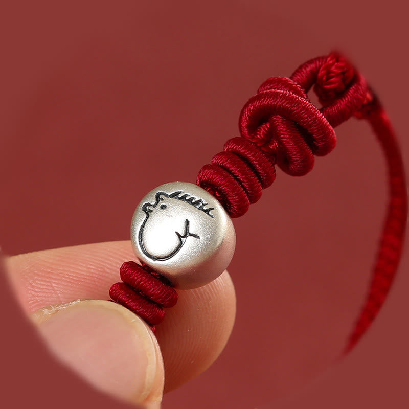 Bracciale intrecciato in corda rossa in argento sterling 999 Buddha Stones, Anno del Cavallo - image 11