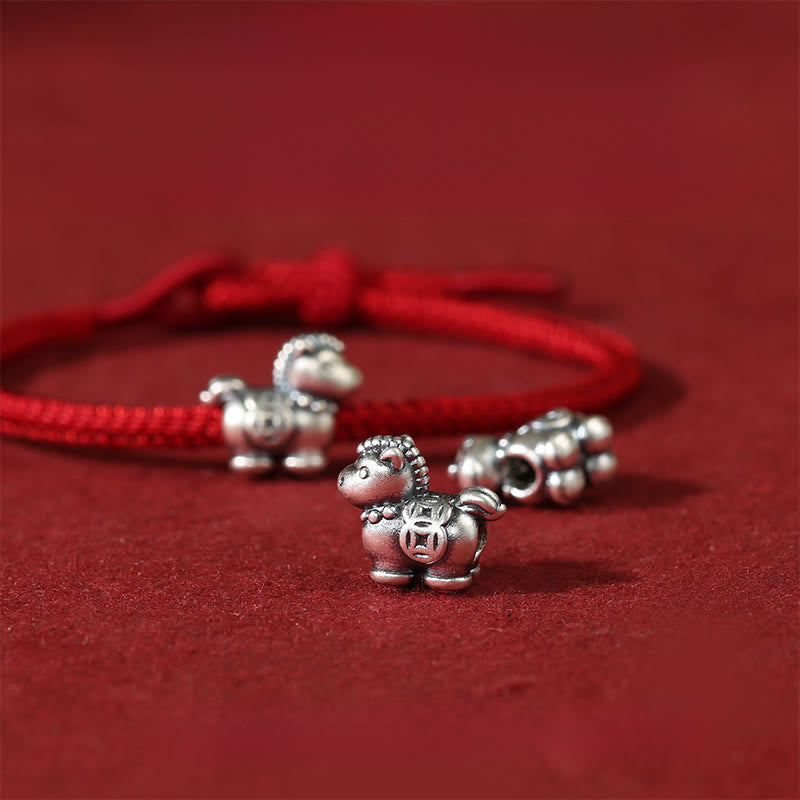 Braccialetto portafortuna intrecciato con monete di rame e filo rosso in argento sterling 999, motivo: Anno del Cavallo Buddha Stones - image 3