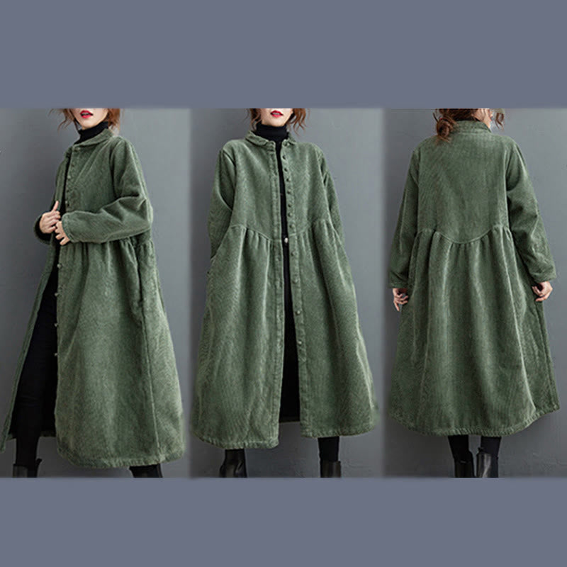 Cappotto da donna in velluto a coste di cotone con fodera in pile, maniche lunghe, bottoni semplici, Buddha Stones, con tasche - image 11