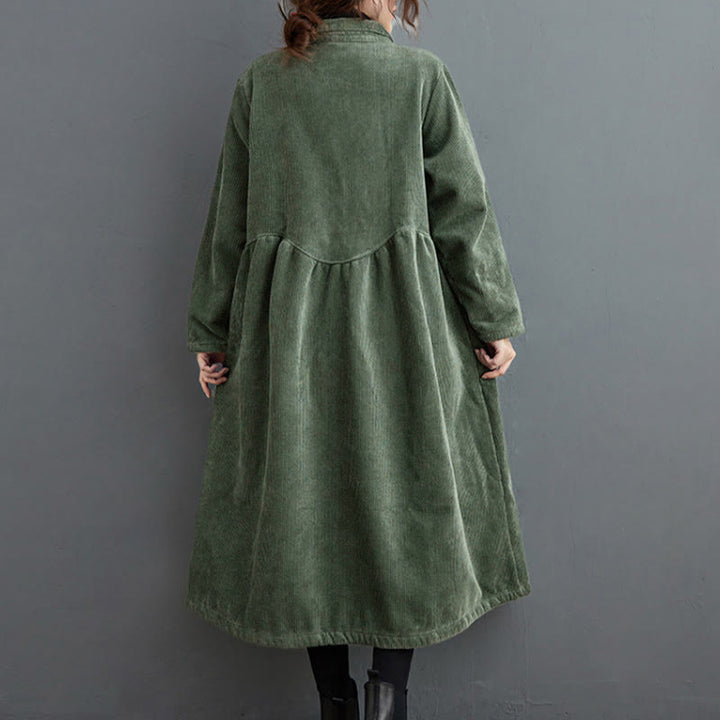 Cappotto da donna in velluto a coste di cotone con fodera in pile, maniche lunghe, bottoni semplici, Buddha Stones, con tasche - image 13