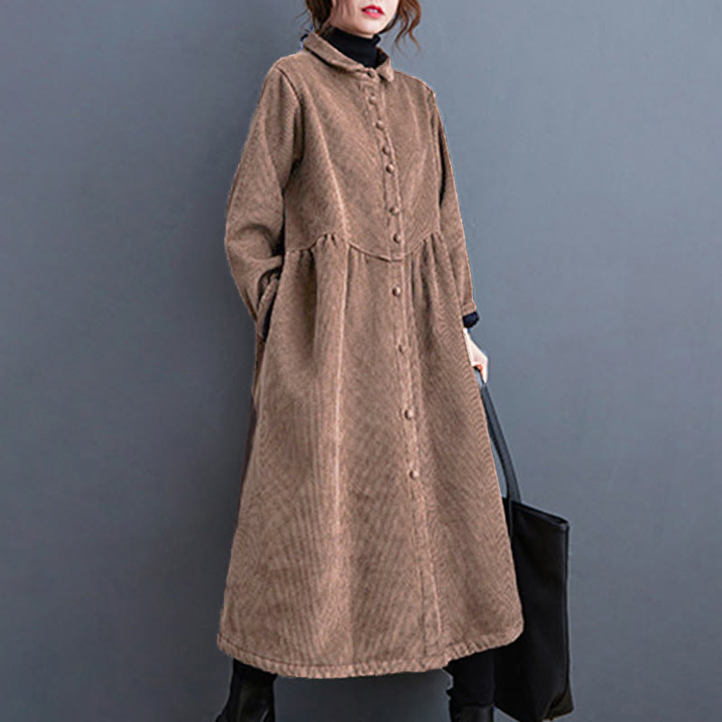 Cappotto da donna in velluto a coste di cotone con fodera in pile, maniche lunghe, bottoni semplici, Buddha Stones, con tasche - image 24