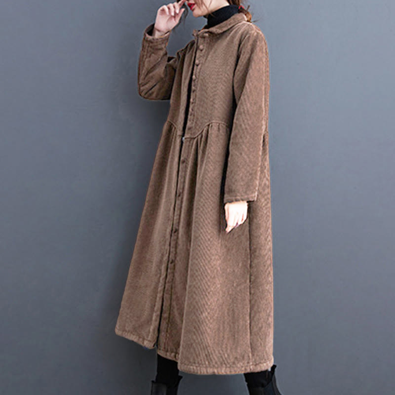 Cappotto da donna in velluto a coste di cotone con fodera in pile, maniche lunghe, bottoni semplici, Buddha Stones, con tasche - image 25