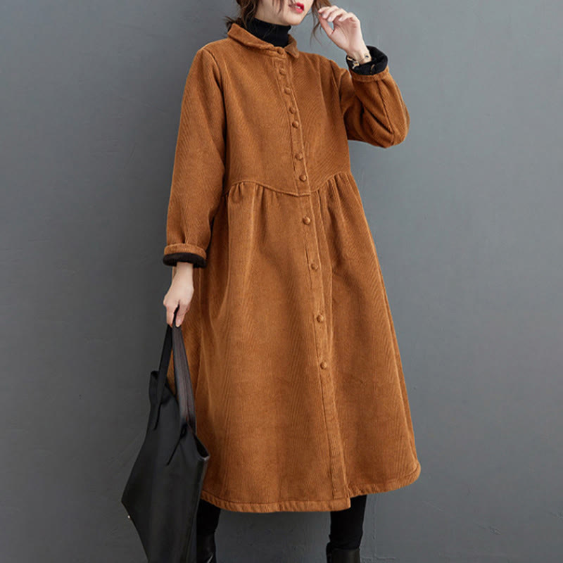 Cappotto da donna in velluto a coste di cotone con fodera in pile, maniche lunghe, bottoni semplici, Buddha Stones, con tasche - image 19